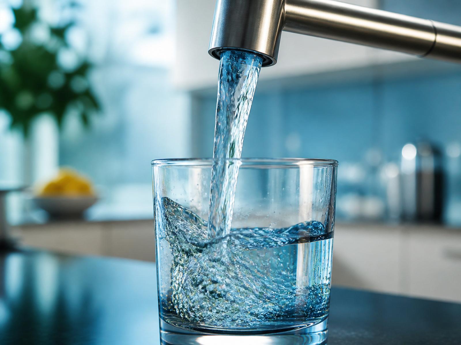 Clean filtered water pouring into a glass