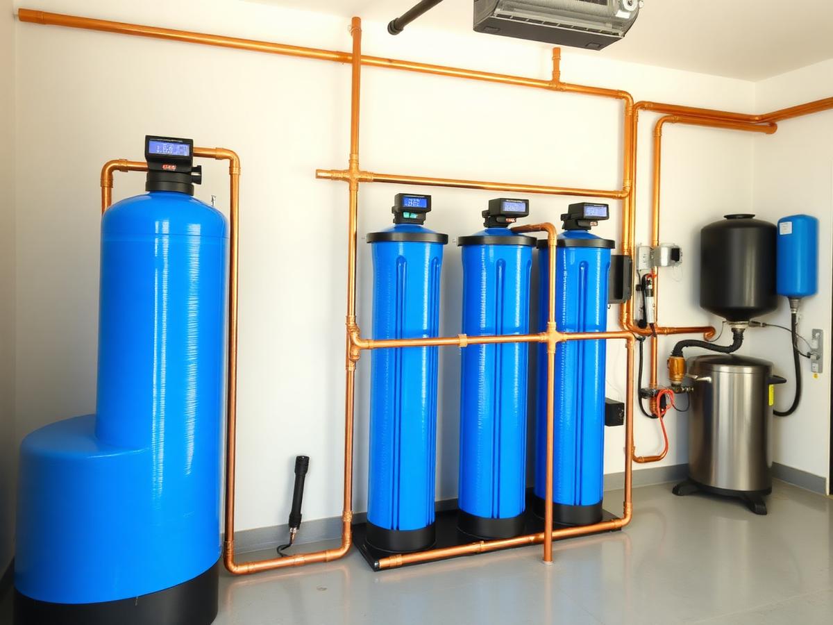 Whole-home water filtration system installed in a utility area